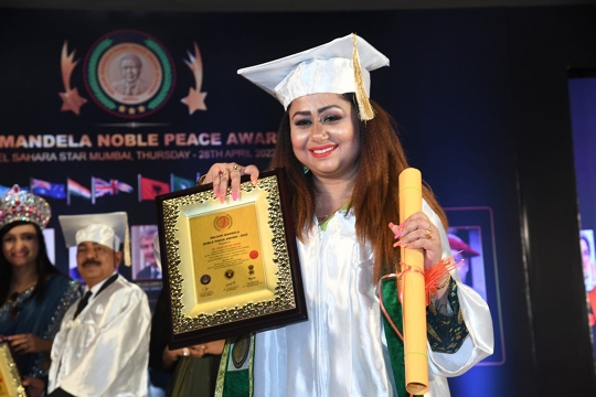 Producer and Social Activist Eram Faridi were Honoured  with Nelson Mandela Noble Peace Award and Honorary Doctorate Degree
